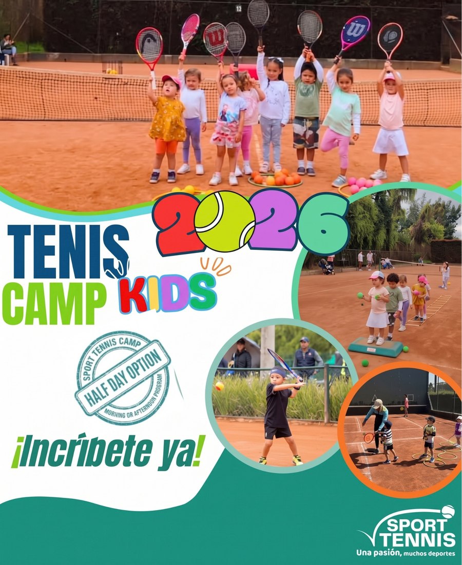 Afiche del Tenis Camp Kids 2026, opción de media jornada